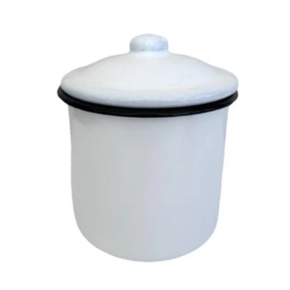 White Ceramic Canister with Lid Black Trim 3” H